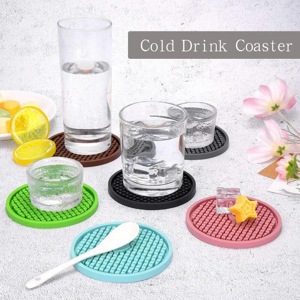 Silicone Coasters [6 Pack] Thickened Drink Coasters with Holder - Cup Mat - Non-